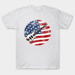 Bass Guitar USA Flag Bassist Musician 4th July T-Shirt